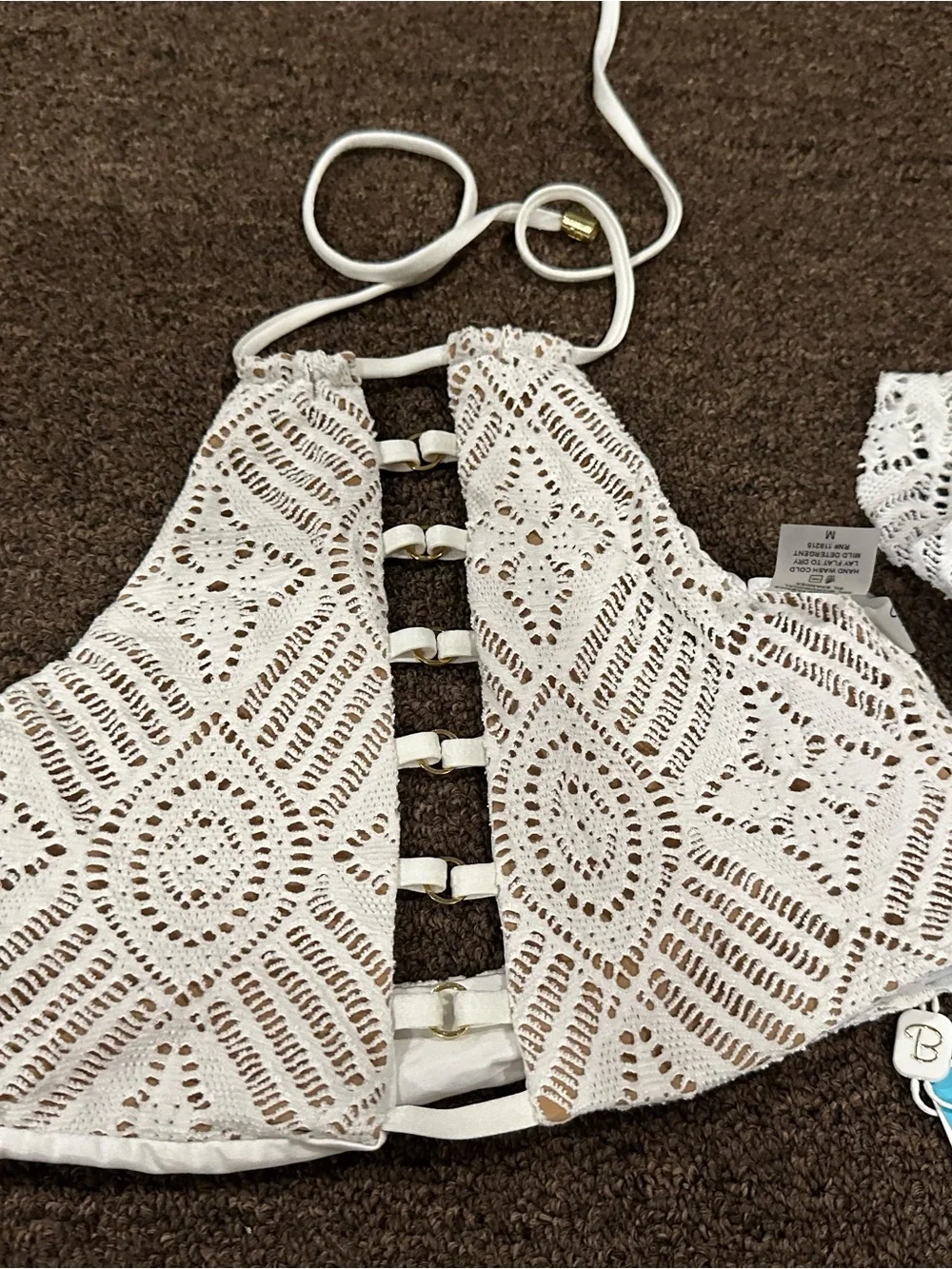 Beach Bunny White Crochet Bikini Set with Gold Ring Accents - Picture 5 of 6
